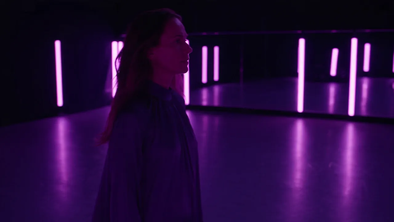 Fictional adult dancer illustrating an image-to-image lighting edit brief